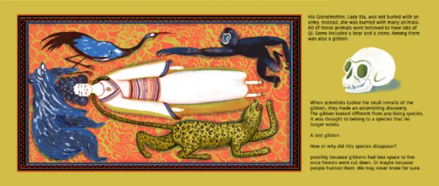 Illustration of Lady Xia surrounded by animals and a dragon by Anne Wilson