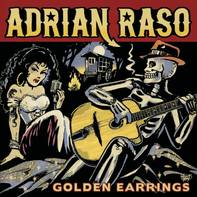 Vince Ray artwork showing a skeleton guitarist and singer on the Golden Earrings cover