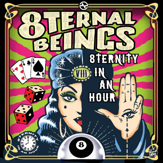 Vince Ray poster featuring a fortune teller, playing cards, dice, and an eight ball.