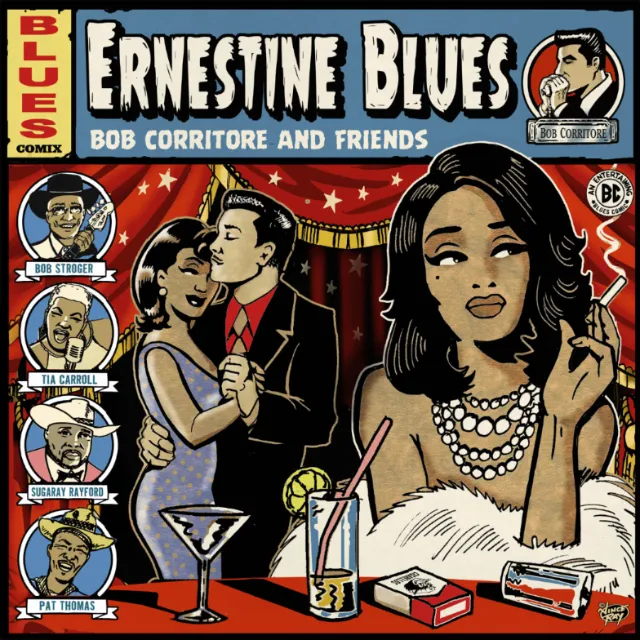 Vince Ray illustration of the Ernestine Blues comic cover with dancers and a woman at a bar.