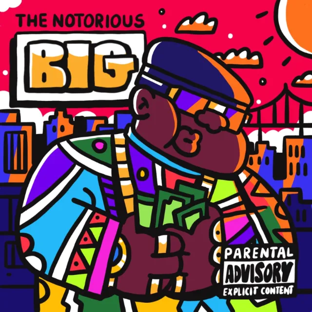 Colorful illustrated portrait of The Notorious B.I.G. by Mpumelelo Bhengu