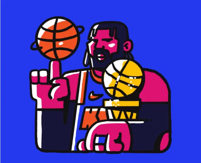 Mpumelelo Bhengu illustration of a bearded basketball player holding two basketballs