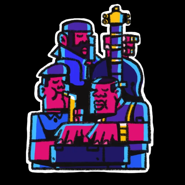 Colorful futuristic robot group illustration by Mpumelelo Bhengu