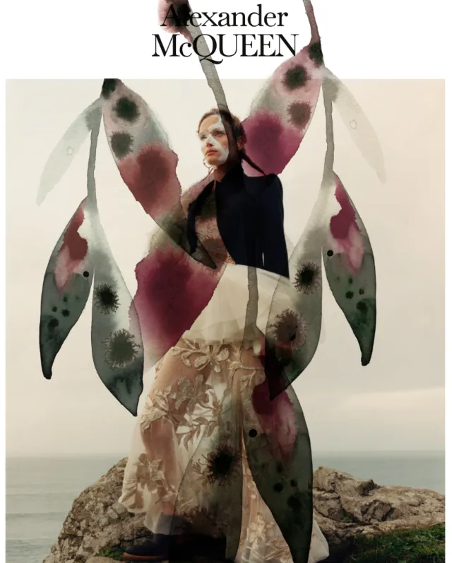 Fashion model with floral design overlay by Nadia Flower