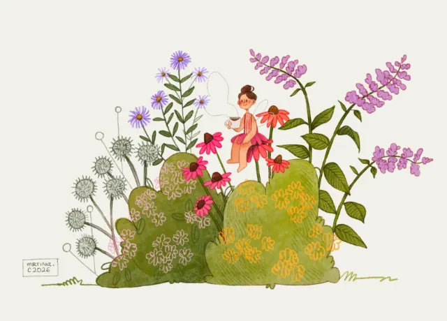Martina Curiotto illustration of a girl among colorful wildflowers
