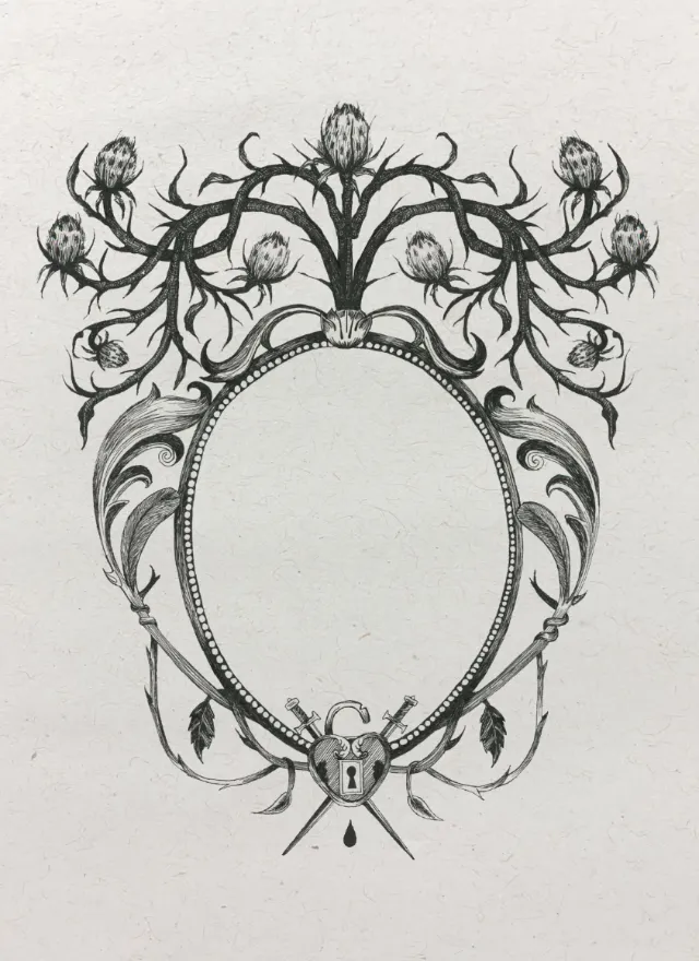Decorative thistle frame illustration by Studio Duco