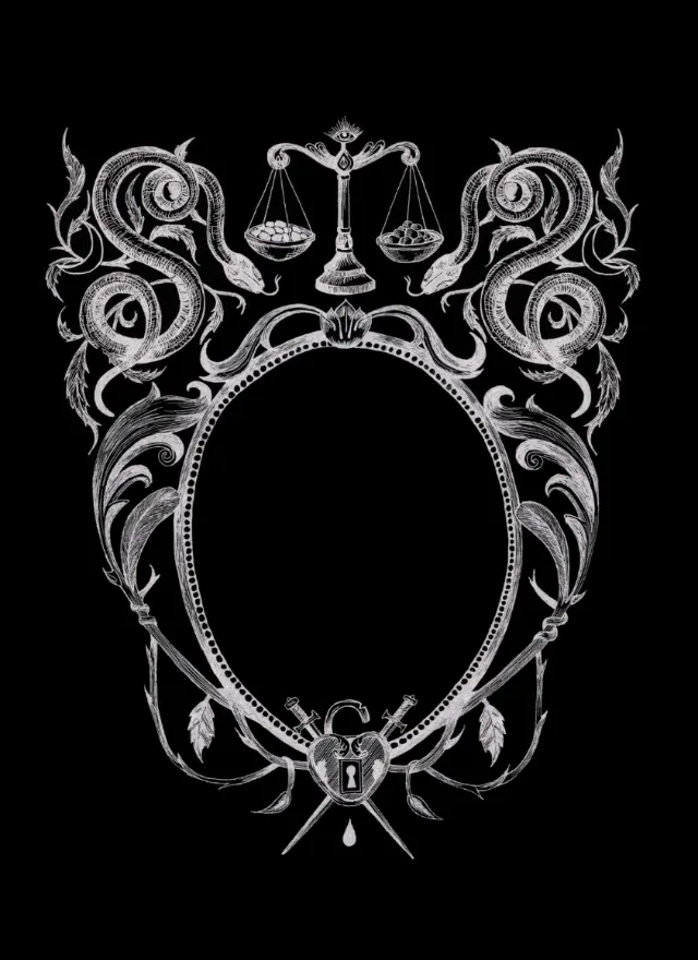 Studio Duco's ornate serpent frame with scales, moons, and balanced symbols