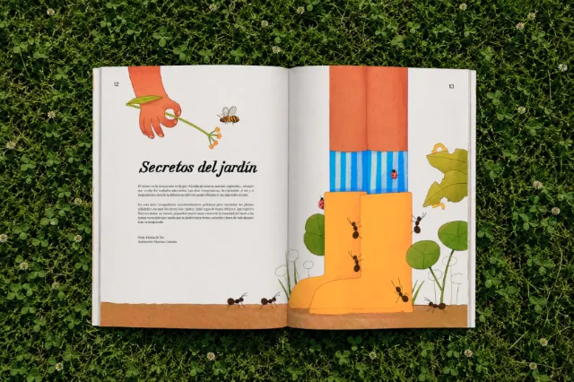Open Secretos del jardín book spread by Martina Curiotto