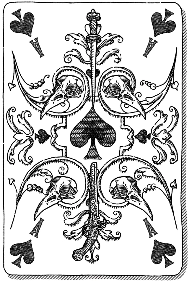 Ornate spade playing card from Studio Duco's Six of Crows set
