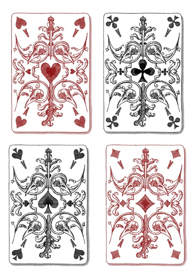 Studio Duco ornate red and black playing cards