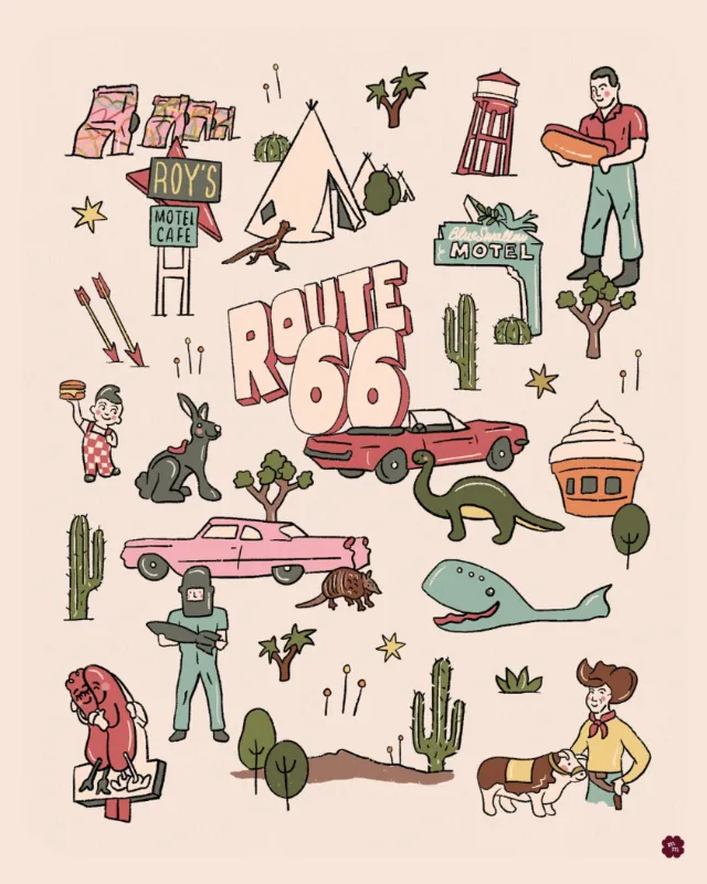 Route 66 icon collage illustration by Megan McKean