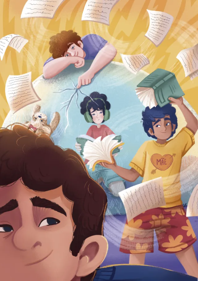 Carol Rempto illustration of diverse children reading among floating books