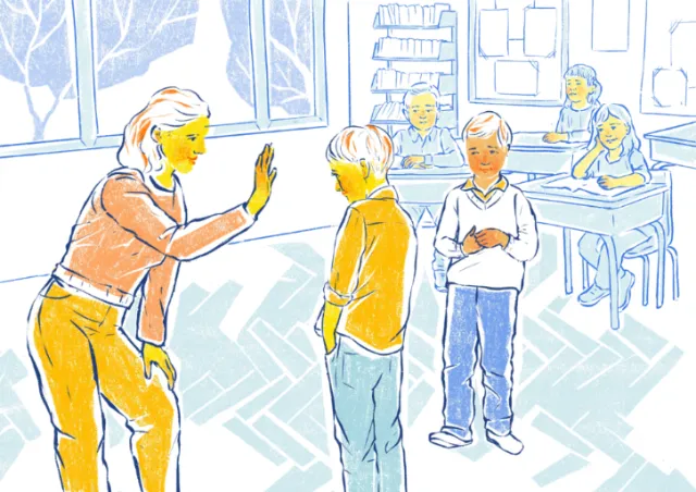 Roma Gavrila illustration of children and a teacher in an inclusive classroom