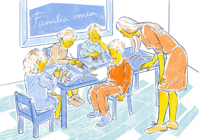 Roma Gavrila illustration of children learning together in an inclusive classroom
