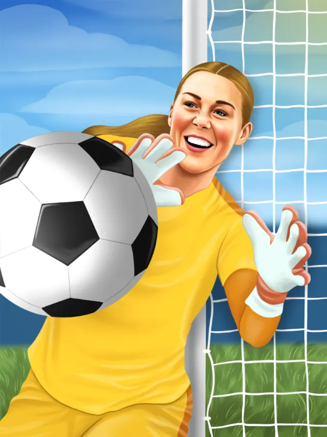 Juliette Toma illustration of a goalkeeper catching a soccer ball