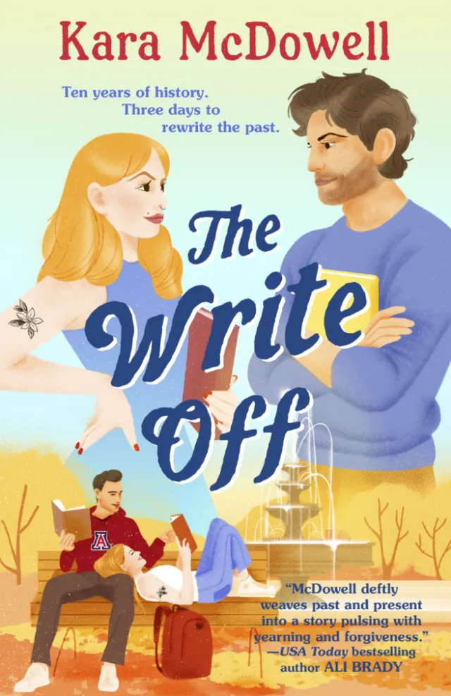 The Write-Off cover by Decue Wu, featuring two characters in a colorful outdoor scene.