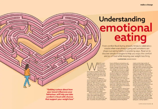 Megan McKean illustration of a pink heart-shaped maze about emotional eating