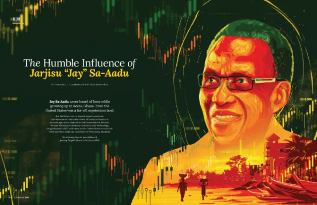 Tavo Montanez illustration of Jarius Jay Sa-Aadu with layered city imagery