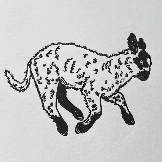 Leaping lamb linocut print by Emily Robertson