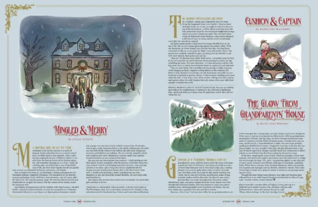 Briana Kranz illustrated winter storybook spread with snowy buildings and decorative text