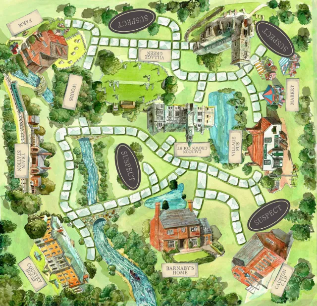 Midsomer Murders board game map illustrated by Liam O'Farrell