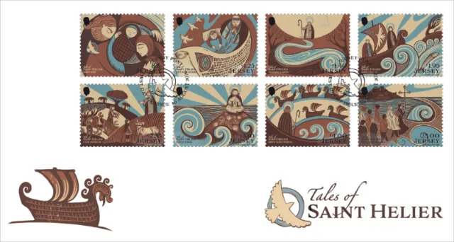 Illustrated Tales of Saint Helier stamps by Becca Thorne with maritime designs