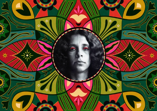 Barbara Tamilin artwork showing a woman’s portrait within colorful symmetrical floral patterns