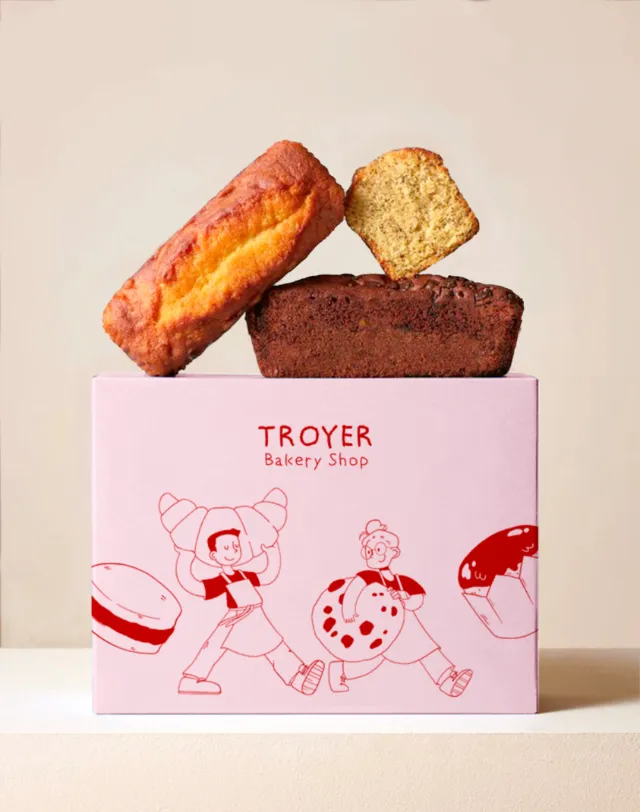 Martina Curiotto illustration of a Troyer Bakery Shop pastry box with baked goods