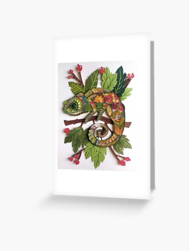 Glimpsecraft artwork showing a colorful chameleon among tropical leaves and flowers