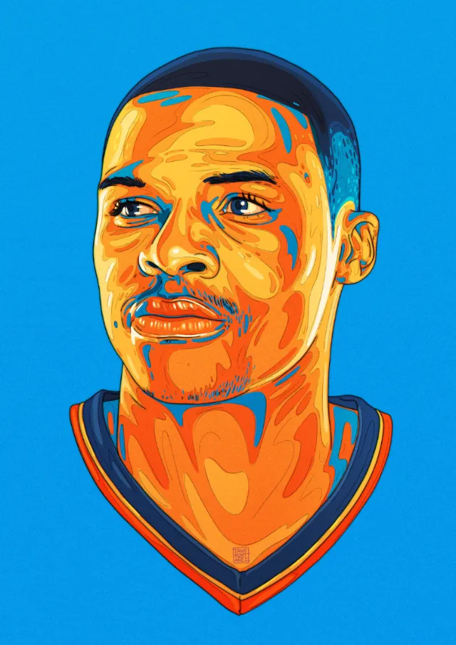 Stylized male portrait by Tavo Montanez wearing a sports jersey