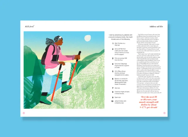 Illustration by Gina Rosas Moncada showing a skier crossing a snowy mountain landscape
