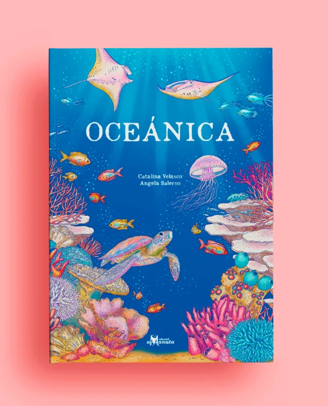 Oceánica book cover illustrated by Angela Salerno with colorful marine life