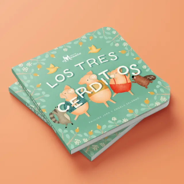 Children's book illustration of Los tres cerditos by Angela Salerno