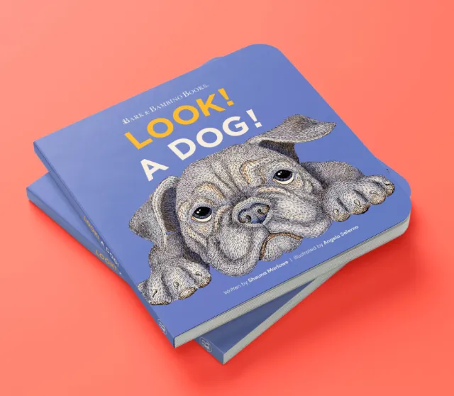 Angela Salerno's illustration of a pug on the cover of Look! A Dog!
