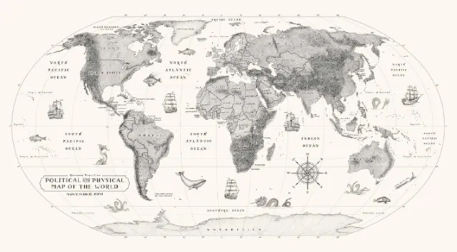 Vintage world map illustration by Angela Salerno