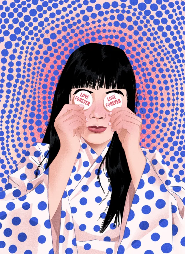 Julia Prokhotskaya In Colour portrait honoring Yayoi Kusama with polka dots