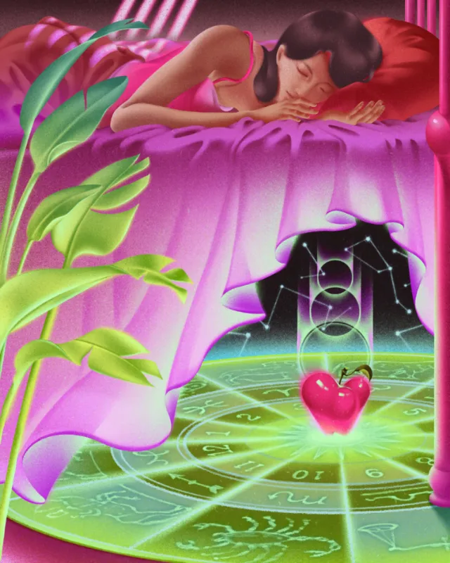 Wenjing Yang artwork of a sleeping woman on a giant pink flower