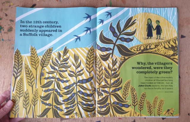 Illustrated book spread from The Green Children of Woolpit by Becca Thorne