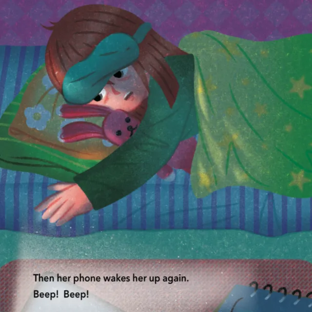 Oliver Li illustration of a girl reaching for her phone in bed