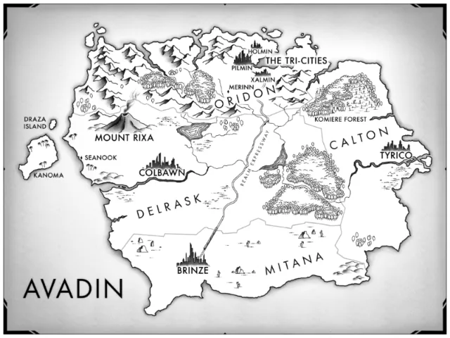 Hand-drawn fantasy world map by Emmeli Markegard