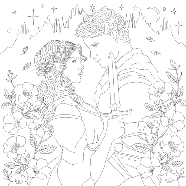 Line drawing of two women surrounded by flowers, illustrated by Chrissy Lau