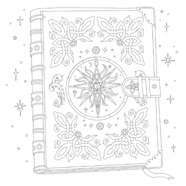Ornate compass journal cover line art by Chrissy Lau