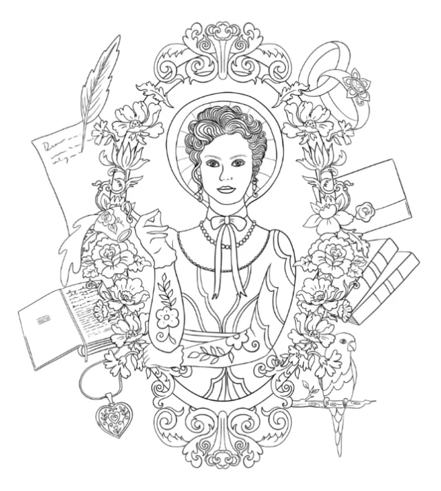 Black and white floral portrait illustration by Chrissy Lau