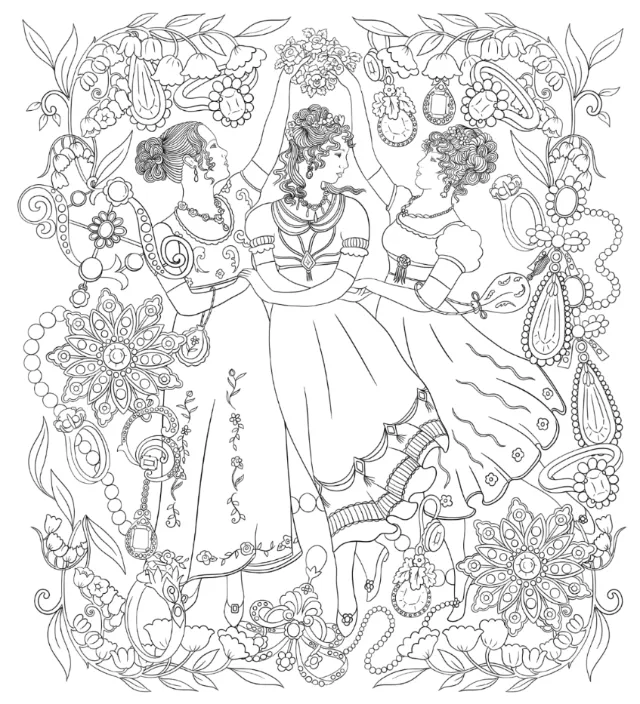 Chrissy Lau illustration of two women surrounded by ornate flowers and botanical patterns
