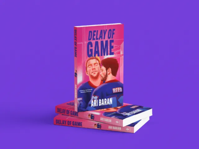 Andrei Nicolescu artwork showing stacked Delay of Game books against a purple background.