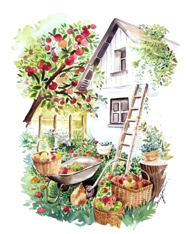 Watercolor Somerset cottage garden scene by Enya Todd