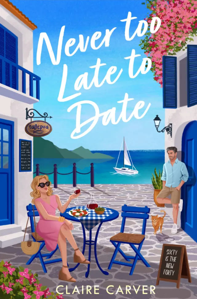 Camila Gray illustration of a seaside café scene from Never Too Late to Date