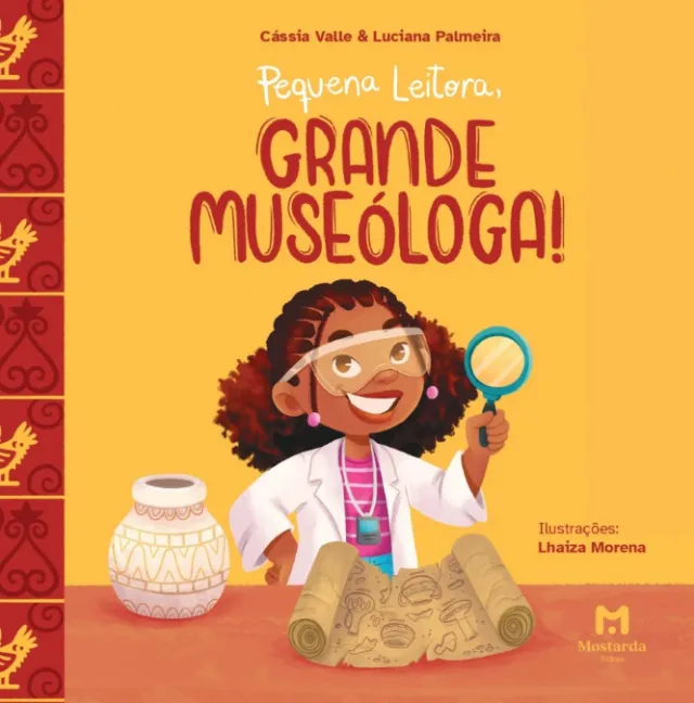Book cover illustrated by Lhaiza Morena, showing a girl with a magnifying glass and museum artifacts