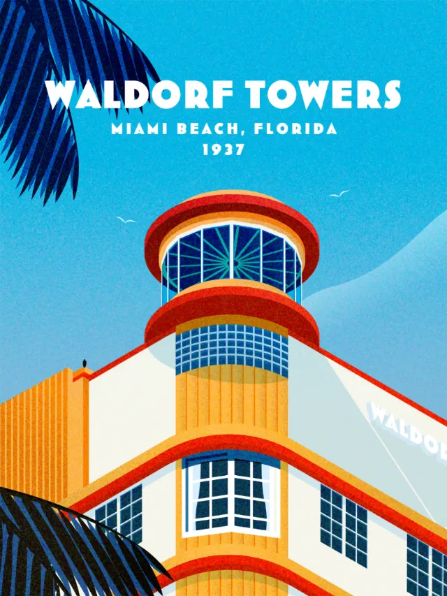 Illustration by Dongkyu Lim of Waldorf Towers in Miami Beach