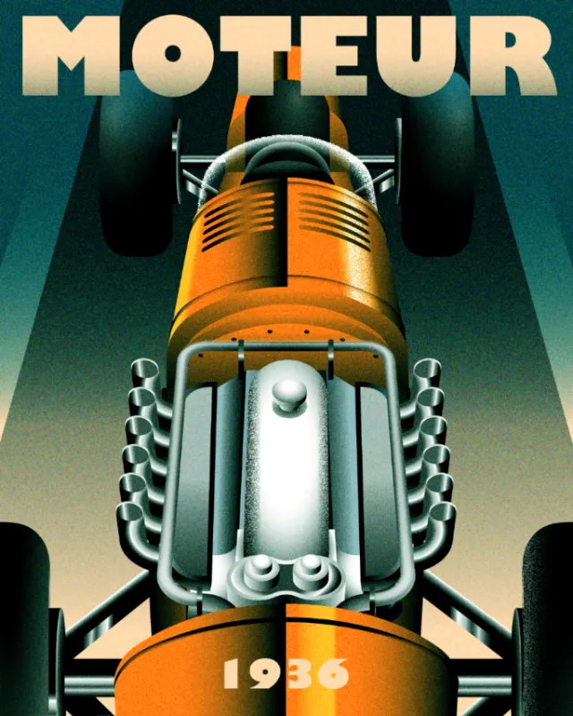 Art Deco racing car illustration by Dongkyu Lim